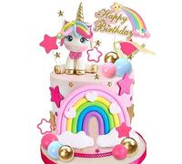 29 PCS Unicorn Cake Topper, Rainbow Cake Decorations with Stars, Balls, Happy Birthday Decorations for Boys Girls Kids Birthday Party Baby Shower Supplies (Star)