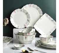29-Piece Dinnerware Sets, Japanese-Style Plate and Bowl Set, Small Fresh Floral Applique Porcelain Set, for 6 People