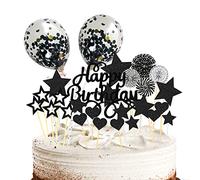 29 Pieces Black Happy Birthday Cake Toppers, Sparkling Stars for Wedding and Party