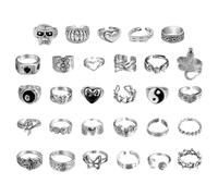 29 Retro Silver Ring Sets, Trendy Hip-Hop Rings, Love Butterfly Rings, Y2K Style Accessories, Unisex.