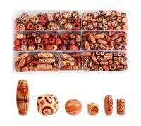 290 Pcs Natural Wood Bead for Macrame, Various Shapes Loose Wooden Craft Beads, Painted Macrame Spacer Beads for Crafting Jewellery Making Decorations DIY Bracelet