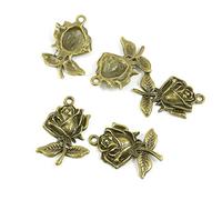 290 Pieces Antique Bronze Tone Jewelry Charms W5VF3L Rose Flower Craft Art Making Crafting Beading