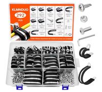 292PCS Cable Clamps Assortment Kit, 10 Sizes 304 stainless steel Rubber Coated Cushioned Insulated wire clamps, Pipe Clamp, Metal Clamp, Rubber Cushioned With two kinds of screws