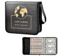 294 Pockets Coin Collection Album & Paper Money Holder Book, Coins Collecting Supplies Case & 15 Currency Sleeves Organizer Collectors, Display Storage for Silver Dollar Bill Quarters Penny Stamp