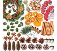 294pcs Christmas Wreath Making Supplies Kit Accessories Tree Table Decorations with Cinnamon Stick Pine Cones Dried Orange Slices Artificial Berries Acorns DIY Christmas Xmas Wreath Craft Supplies