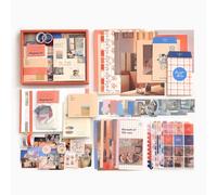 295Pcs Aesthetic Scrapbook Kit, BetterJonny Vintage Scrapbook Journaling with A6 Grid Notebook Washi Paper Stickers Orange Art Journaling Scrapbooking Supplies for DIY Arts Crafts Collage Decorative D