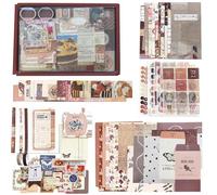 295Pcs Aesthetic Scrapbook Kit, Vintage Scrapbook Journaling Set with A6 Grid Notebook Washi Paper Stickers Brown Art Journaling Kit Scrapbooking Supplies for DIY Arts Crafts Collage Decorative B