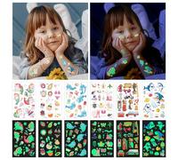 297 Pcs (16 Styles) KidsTemporary Tattoos, Glow in The Dark Mixed Styles Including Unicorn, Mermaid, Dinosaur, Space, Pirate for Boys and Girls Party Favors