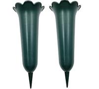 29cm Dark Green Grave Vase with Ground Spike - Weatherproof and Wind-Resistant - Suitable for Funeral and Memorial Flowers (2 pack)