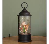 Samuel Alexander 29Cm Dual Power Led Christmas Glitter Water Spinner Black Lantern Santa & Reindeer Scene, Black