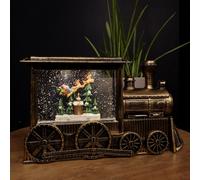 29cm Dual Powered Light up Gold Christmas Train Water Spinner with Santa Scene Samuel Alexander Bronze One Size