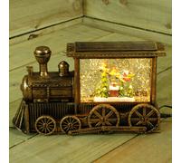 29cm Gold Water Spinner Christmas Train and with Santa Scene Decoration