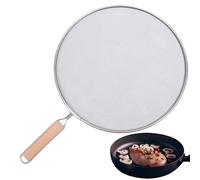 29Cm Splatter Screen Guard for Frying Pan Stops 99% of Hot Oil Splash Protects Skin from Cooking Iron Skillet, Stainless Steel Grease Splatter Guard with Wooden Handle, Safe Cooking Lid