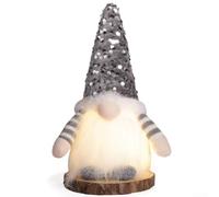 29cm Tall Christmas Gnome Doll with Built-in Light(Gray) | Glittering sequin body, red green grey options, Swedish hat design, for whimsical fairytale style, indoor decor