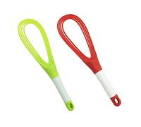 29CM Twist Whisk, Plastic Kitchen Flat Balloon Whisk Thick Wire Egg Frother Beater for Cooking Blending Whisking Stirring, Green+Red