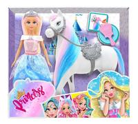 29cm Winter Princess Doll Horse Rider Playset Alternative to Barbie Horse Set - Poseable Doll with Removable Sparkly Dress, Tiara, Shoes, Hairbrush & Harness for Imaginative Adventures