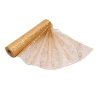 29cm x 25m Organza Roll Snow Sheer Fabric - Glitter Roll for Christmas Chair Bows, Table Runners, Dress Accents, Crafting Supplies for Ribbons, Party Favours, Flocked Design - Gold
