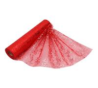 29cm x 25m Organza Roll Snow Sheer Fabric - Glitter Roll for Christmas Chair Bows, Table Runners, Dress Accents, Crafting Supplies for Ribbons, Party Favours, Flocked Design - Red