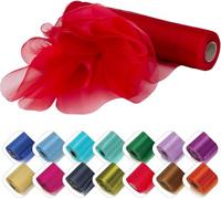 29cm x 25m Organza Sheer Fabric Roll | Elegant Decorative Cloth for Weddings, Special Events, Ribbons, Dress Accents, Chair Bows, Table Runners, Party Favors & Crafting | Red - 1pc
