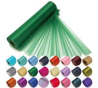 29cm x 25m Roll of Organza Sheer Fabric - Elegant Decorative Cloth for Wedding Chair Bows, Table Runners, Party Favours - Crafting Supplies for Ribbons, Dress Accents,and Bags, Hunter Green