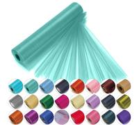 29cm x 25m Roll of Organza Sheer Fabric - Elegant Decorative Cloth for Wedding Chair Bows, Table Runners, Party Favours - Crafting Supplies for Ribbons, Dress Accents,and Bags, Aqua Green