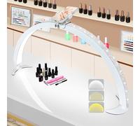 29in Half Moon Light for Nail Desk, Foldable Nail Light for Desk, Large LED Desk Lamp Professional Lash Lamp Adjustable Brightness with Phone Holder for Manicure,Drawing,Craft,Makeup,Tattoo(White 2)