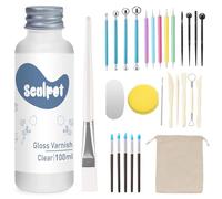 29PCS Air Dry Clay Glaze with Sculpting Tools Kit, Clay Varnish Sealant for High Luster, Scratch Resistant, Waterproof, Pottery Tool kit for Sculpting, Modeling, Shaping (Gloss)