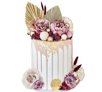 29Pcs Boho Cake Topper Palm Leaves Burgundy Red Flowers Balls Cake Decorations for Bohemian Wedding Baby Shower Birthday Party Supplies Mother's Day