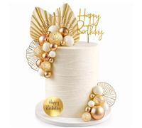 29PCS Gold Cake Decorations, Foam Balls Cake Decor, Cake Toppers, Ginkgo Leaf Palm Leaves Fan Cake Toppers, Gold Balls for Cake Decorating, Cake Topper Baby Shower Birthday Party Decor, Wedding