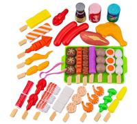 29Pcs Kids Grill Playset, Plastic BBQ Grill Set with Realistic Play Food for Early Educational Interactive Pretend Play for Boys Girls 3+, Realistic Food