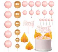 29Pcs Pink and Gold Cake Decorations for 50th Cake Topper,Pink and Gold Foam s Palm Leaves Cake Toppers Cake Toppers for Happy Rose 50th Birthday Anniversary Her Women Party Supplies