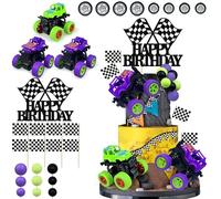 29PCS Truck Cake Decoration 2 Purple 1 Green Off-road Vehicle Cake Top Decoration Deep Purple Light Green Black Balls Truck Themed Party Supplies