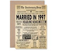 28th Anniversary Card for Men Women - Vintage Newspaper Married in 1997 - Happy 28 Year Wedding Anniversary Card for Partner Wife Companion Husband, A5 Anniversaries Greeting Cards