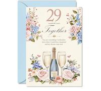 29th Anniversary Card for Women Men - Floral Champagne - Happy 29 Year Anniversary Card for Wife Partner Husband Girlfriend, A5 Wedding Anniversaries Greeting Cards