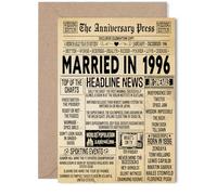 29th Anniversary Card for Women Men - Vintage Newspaper Married in 1996 - Happy 29 Year Wedding Anniversary Card for Partner Husband Companion Wife, 5x7 Inch Anniversaries Greeting Cards