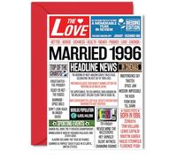 29th Anniversary Cards for Men Women - Married 1996 Newspaper - Happy 29 Wedding Anniversary Card for Husband Wife Brother Sister Aunt Uncle Vintage Retro 1996, 5x7 Inch Greeting Cards