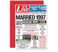28th Anniversary Cards for Men Women - Married 1997 Newspaper - Happy 28 Wedding Anniversary Card for Husband Wife Brother Sister Aunt Uncle Vintage Retro 1997, A5 Greeting Cards