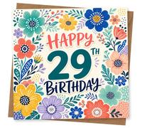 29th Birthday Card for Her, Bright Florals, Happy | Multicoloured floral border and bold “Happy 29th Birthday” lettering-celebrate her 29th with colour.