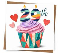 29th Birthday Card for Her, Layered Cupcake, 29 Candles, Hearts | Playful 29th design: layered cupcake artwork with candle-style numerals and heart details to make her birthday pop.