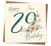 29th Birthday Card for Her, Teal Number, Florals & Butterfly | For her 29th: a large teal age with pastel flowers, butterfly detail and a stylish handwritten Happy Birthday message.