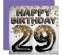 29th Birthday Card for Men - Black & Gold Glitter Balloons - Happy Birthday Cards for 29 Year Old Man Son Brother Uncle Cousin, 145mm Greeting Cards Gift