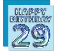 29th Birthday Card for Men - Blue Glitter Party Balloon - Happy Birthday Cards for 29 Year Old Man Brother Son Nephew Uncle, 145mm Greeting Cards Gift