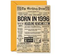 29th Birthday Card for Men Women - Bday Press Newspaper 1996 - Happy 29 Birthday Cards for Daughter Sister Husband Colleague Brother Friend, A5 Bday Greeting Cards