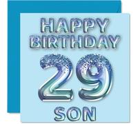 29th Birthday Card for Son - Blue Glitter Party Balloons - Happy Birthday Cards for 29 Year Old Son from Mum Dad Parents, 145mm Bday Greeting Cards Gift