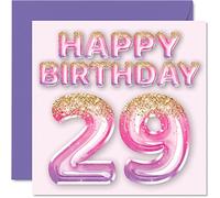 29th Birthday Card for Women - Pink & Purple Glitter Balloons - Happy Birthday Cards for 29 Year Old Woman Daughter Sister Auntie Cousin, 145mm Greeting Cards Gift