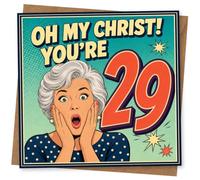 29th Birthday Card, Funny 29th Birthday Card for Her - Oh My Christ You're 29 Pop Art Style