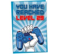 29th Birthday Card, You Have Reached Level 29, Greeting Card for Twenty-Nine Year Old Gamer Birthday Gift for Adult Son or Daughter, For Him Her Grandson Granddaughter, Blue