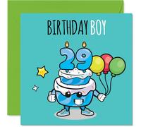 29th Birthday Cards for Men - Birthday Cake Boy Balloons - Happy Birthday Card for 29 Year Old Man Neighbour Colleague Husband Son, 145mm Bday Greeting Cards