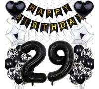29th Birthday Decoration for Men and Women - Black, White, and Silver Balloon Party Supplies