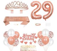 29th Birthday Decorations Princess Crown Queen Tiara It's My 29th Birthday Sash 29 Year old Cake Topper Number Balloons Set for Party Supplies, Rose Gold